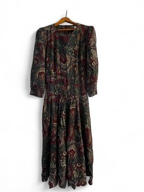 E.D. Michaels Vintage 90s Women's 9 10 Paisley Cottagecore Fit Flare Midi Dress